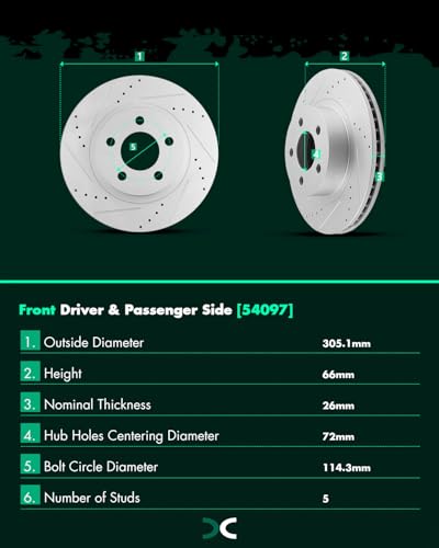 Image of SCITOO Front Disc Brake Rotors Kits Drilled & Slotted Brakes Rotor:54097