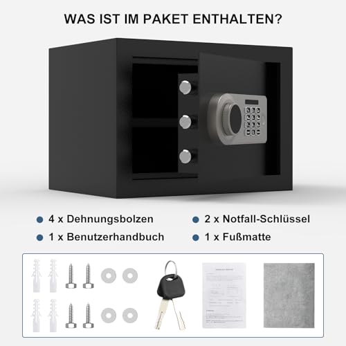 Diyife 16L Safe Tresor mit Zahlenschloss, Alarmfunktion+Innenbeleuchtung, Möbeltresor mit Abnehmbare Ablagefläche, Hochwertiger Safe aus SPCC-Stahl für Zuhause, Hotel, Büro, 35×25×25cm, 2 NotschlüSsel