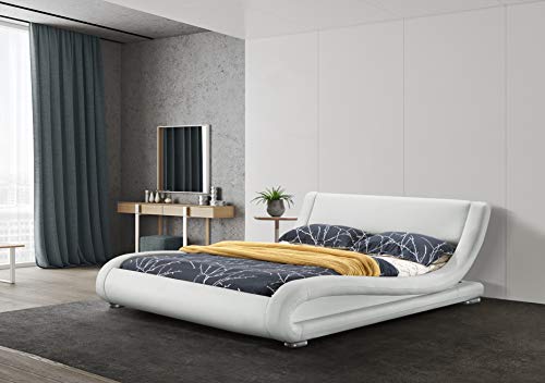 Greatime Modern Trending Waved Bed, Upholstered Faux Leather, Easy Assembly, Strong Wood Slats Support Platform Bed (Full Size, White Color) #TOP1
