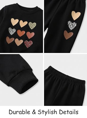 Image of Cute Toddler Girls Sweatsuit - Casual Heart Print Child Clothes Fall Outfit