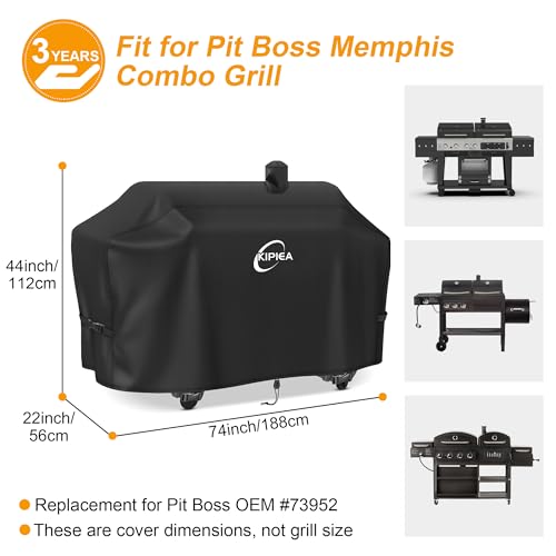 Image of Kipiea 600D Heavy Duty Pellet Grill Cover for Pit Boss Memphis Combo Grill, Waterproof Wood Pellet Smoker Cover with Windproof Buckles, UV Resistant, No Tear, No Fading