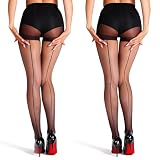 KU Lote de 2 Medias Mujer Negras con Costura Trasera - 30DEN Nylon Shape Tights Pantyhose (Negro-M)