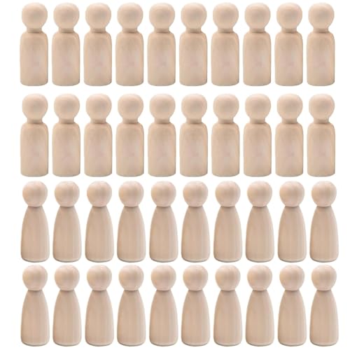 40Pcs Wooden Peg Dolls, 35MM Peg Dolls, Unfinished Wooden Doll Female Male Plain Blank Bodies Angel Doll for Kids Art and Creative DIY Craft
