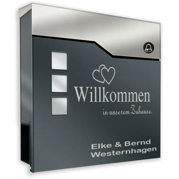 Design-Briefkasten aus pulverbeschichtetem Stahl ANTHRAZIT RAL 7016 mit...