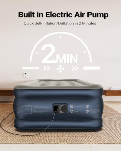 iDOO Twin XL Air Mattress Built in Pump, Upgraded Inflatable Blow up Mattress, 2-Min Twin Size Air Mattress for Home Guest, 80\'\' Extra Long Air Bed with Carry Bag, Colchon Inflable