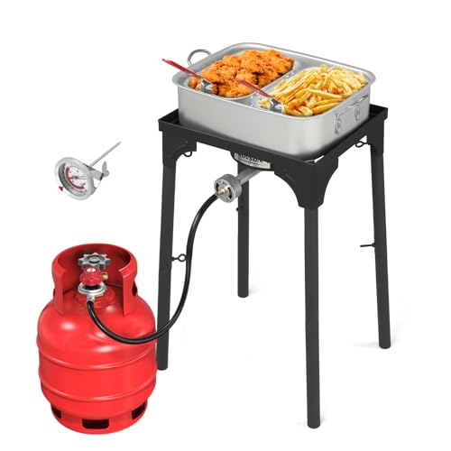 ROVSUN 58,000 BTU Propane Fryer Set with Heightened Gas Stove, 18 QT Aluminum Deep Fryer Pot, 2 Baskets & Thermometer for Outdoor Backyard Frying Fish, Chicken Wings, French Fries & More