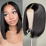Bob Wig Human Hair 13X4 Lace Front Wigs Human hair 150% Density Short Straight Frontal Bob Wig HD Transparent Lace Frontal wigs Pre Plucked for Women Glueless Wigs With Baby Hair Natural black 10 Inch