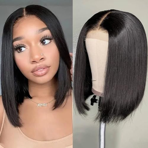 Bob Wig Human Hair 13X4 Lace Front Wigs Human hair 150% Density Short Straight Frontal Bob Wig HD Transparent Lace Frontal wigs Pre Plucked for Women Glueless Wigs With Baby Hair Natural black 10 Inch