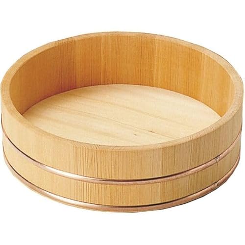 j-pure hitomi Wooden Sushi Oke Rice Mixing Tub with Copper Hoop Hangiri Handai Made of Sawara Cypress Made in Japan (2gou 9.45)