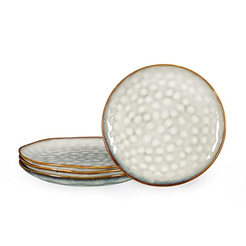 Henten Home Cake Plate, Set of 4 Porcelain Dessert Plates, Stoneware Dinner Plate Modern Beige, Crockery for 4 People