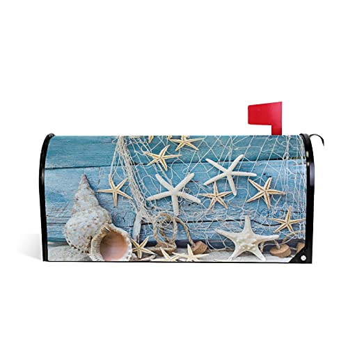 Alaza Seashell Blue Wood White Sand Magnetic Mailbox Cover Mailwraps Garden Yard Home Decor For Outside Standard Size-18"X 20.8" #TOP4