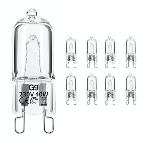 8 Pcs G9 Halogen LED Bulbs, 40W 220V Warm White 2700K, 360° Beam Angle Wax Burner Bulbs Capsule Bulb, Energy-efficient Replacement for Oven, Chandelier, Table Lamps, Cabinet Light, and Ceiling Lights