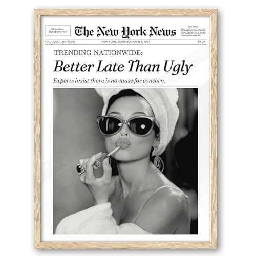 URYVAIW Tableau "Better Late Than Ugly", Design Journal New York Noir et Blanc, 20×30cm Sans Cadre Décoration Murale Salon
