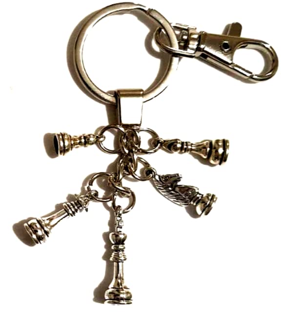 Stainless Steel and Silver Alloy Chess Set Keychain, Chess King, Queen, Knight Keyring, Board Games Bag Charm, Queens Gambit Keychain