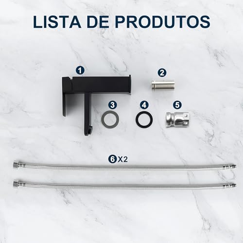 Torneira Banheiro Luxo Bacias Quadrada 1/4 Volta 304 Inox Aço Preta Bancada Pia Banheiro