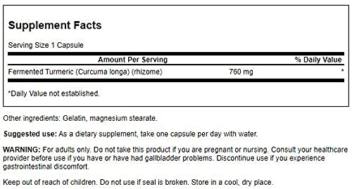Swanson Maximum Strength Fermented Turmeric 760 Milligrams 30 Capsules #TOP1