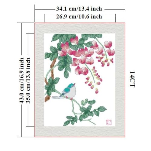 Image of Stamped Cross Stitch Kits Full Range of DIY Needlepoint for Adult Beginners Pattern, for Gift and Home Decor 14CT 2 Strands Magpie on a Willow Branch 3,13.4x16.9 inch