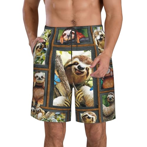3D Sloth Mens Swim Trunks Quick Dry Casual Lightweight Drawstring Board Shorts with Pockets Cool Mesh Lining