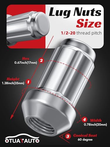 Image of OTUAYAUTO 1 /2-20 Lug Nuts - 23PCS Chrome 1 /2-20 Spline Wheel Lug Nut with Socket Key, Cone Seat, 17mm Hex, Replacement for Jeep Liberty, Grand Cherokee, Wrangler, Comanche Aftermarket Wheels