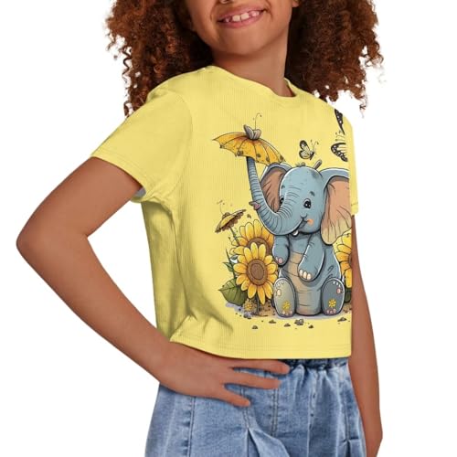 Image of Girl Crop Top Shirts for Summer Cute T Shirts Short Sleeve Tees for Kids 5-16