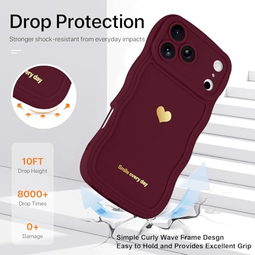 LAPOPNUT for iPhone 17 Pro Case Cute Heart Simple Wave Frame Case Aesthetic Design Solid Color Girls Women TPU Silicone Slim Phone Cover for iPhone 17 Pro 6.3 Inch,Wine Red by LAPOPNUT - Image 5