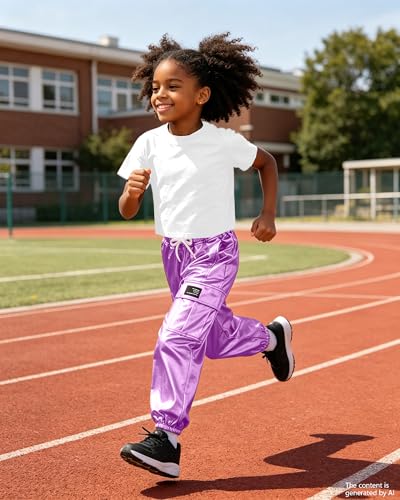 Image of SANGTREE Girls' 2 Piece Outfits T-Shirt and Drawstring Cargo Jogger Pants Clothing Set, 4-14 Years