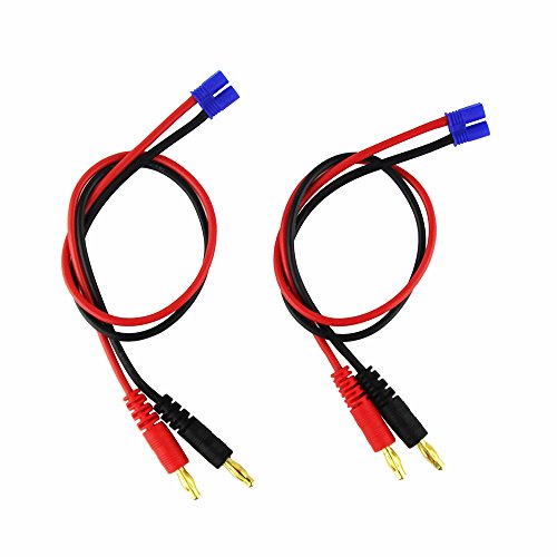 OliYin 2pcs EC2 Male to 4mm Banana Plug Connector Plug Adapter Charge Cable Lead Test Leads 16awg 11.8inch for RC Lipo Battery(Pack of 2)