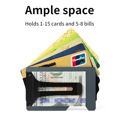 Image of Minimalist Wallet for Men, Slim Metal RFID Blocking Wallet Credit Card Holder Money Clip & Cash Strap, Scratch-Resistant Holds 15 Cards,Ideal Gift for Men | Matte Grey
