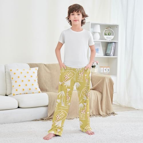 ZZXXB Lovely Giraffe Palm Leaves Boys Long Pants Soft Trousers Elastic Waist Kids Lounge Bottoms with Pockets S-XL 5