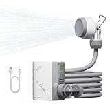 FLEXTAILGEAR Tiny Shower - Ducha portátil de camping con bomba, manguera de 2,2 m, carga USB-C y dos modos de flujo de ahorro de agua, para jardín, viajes, playa y mascotas