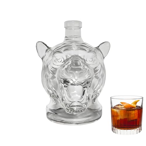 Tuxxjzm Decantadores para alcohol, botella de cristal para whisky, vino, herramienta de bar, con forma de cabeza de tigre, accesorio genial coleccionable para cumpleaños, día del padre, San Valentín