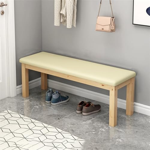Banco rectangular beige NS y taburete tapizado para dormitorio y tocador moderno 3