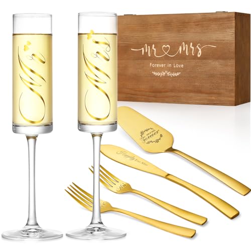 Galaxozent Wedding Champagne Flutes and Cake Knife Server Set of ...