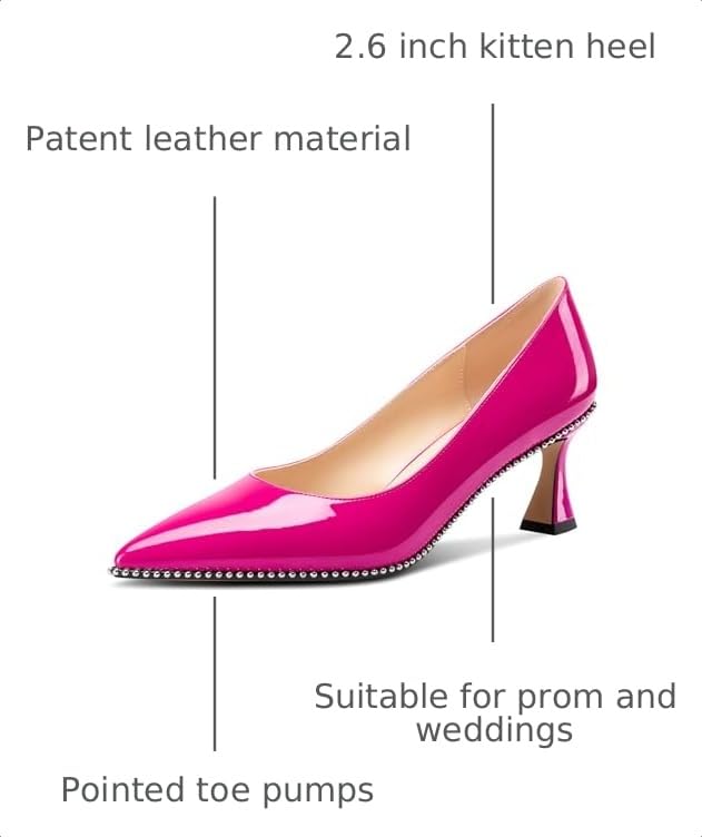 Image of TNYNFBEB Womens Kitten Heel Pointed Toe Pumps Slip-on Sliver Beaded Prom Wedding Dress Basic Classic Patent Leather Summer 2.6 Inches Heels