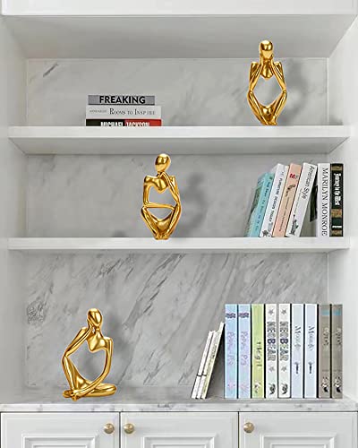 Gold Thinker Statue Decor Modern Abstract Sculpture Set Of 3 Golden Resin Statues For Home Decor Bookshelf Office Desktop Living Room Shelf Accents Decor Statues And Sculptures Collectible Figurines #TOP5