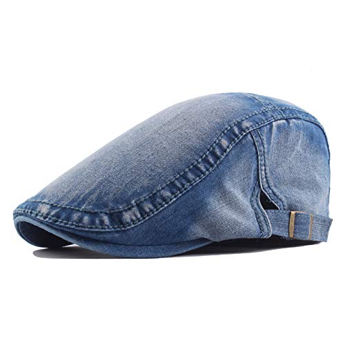 Image of Quanhaigou Unisex Denim Newsboy Hats Flat Ivy Gatsby Cabbie Driving Berets Hat Cotton Dad Cap for Men Women