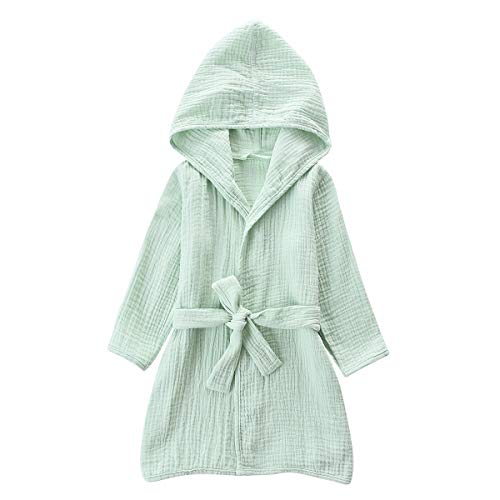 TADO MUSLIN Toddler Bathrobe, Cover-Up for Kids Soft and Breathable Organic Cotton Robe for baby, Boy& Girl Hooded Towel, 2-4 T, Green
