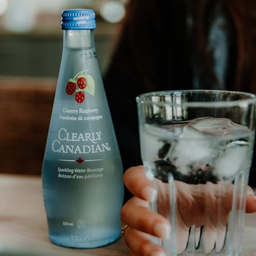 Image of Clearly Canadian Sparkling Flavored Water, 11 oz Glass Bottles - Variety of Refreshing Flavors, Premium Carbonated Beverage, Available in 12-Pack and 24-Pack Options (12 Pack, Country Raspberry)