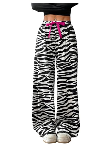 Verdusa Women's Y2K Animal Print Casual Pants Streetwear Straight Leg Long Trousers