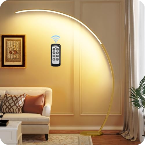 75" Dimmable Gold Arc Floor Lamp for Living Room with Remote & Foot Control