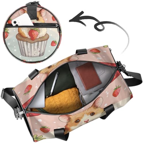 Cute Hamsters Love Grass mold Round Barrel Sports Fitness Bag, Travel Luggage Bag, Reusable Handbag, Suitable For Men and Women4