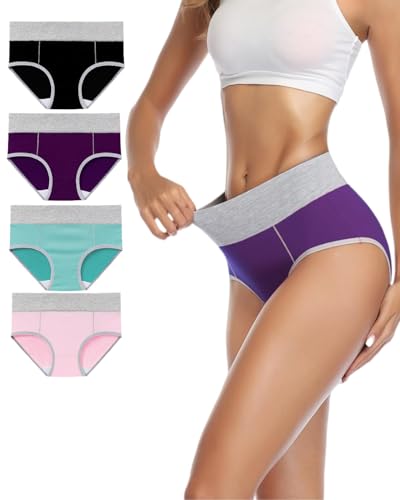 Women's Cotton Underwear, Mid Waisted Briefs, Vibrant Color Panties, 4 Pack - image 1