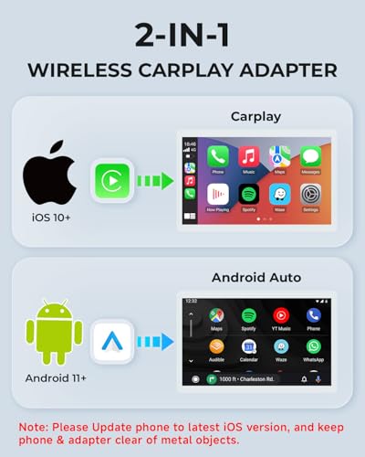 AuroraLink 2-in-1 Mini Wireless CarPlay Adapter for Apple iPhone, 2026 Upgraded Bluetooth Android Auto Dongle Convert Wired to Wireless, Plug & Play, USB & Type C for iOS 10+, Android 11+, 2016+ Cars — view 2