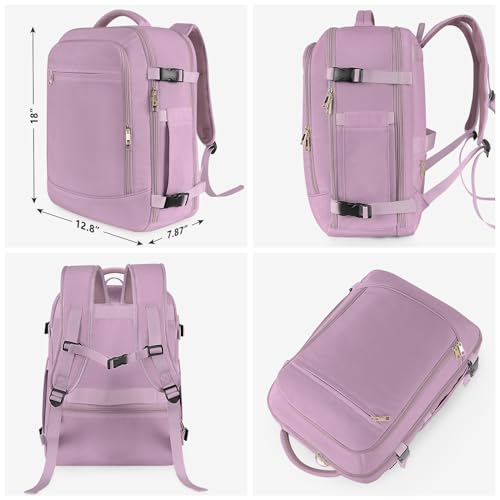 Image of Rinlist Carry on Backpack, Flight-approved Backpack for Traveling, 40L Personal Item Travel Backpack, Purple