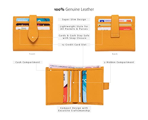 grande 3803 Genuine Leather Card Holder For Women and Men Slim Minimalist Card Case Small Snap Wallet (Yellow)3