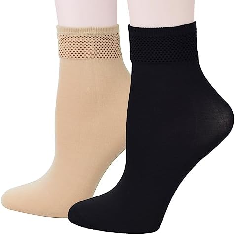 Fitu Women's 10 Pairs Modal Opaque Ankle High Tights Hosiery Socks (Beige+Black) 9-11 Beige+black