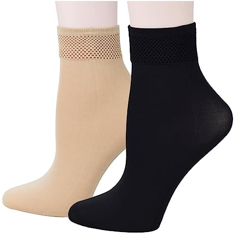 Fitu Women's 10 Pairs Modal Opaque Ankle High Tights Hosiery Socks (Beige+Black) 9-11 Beige+black Cover