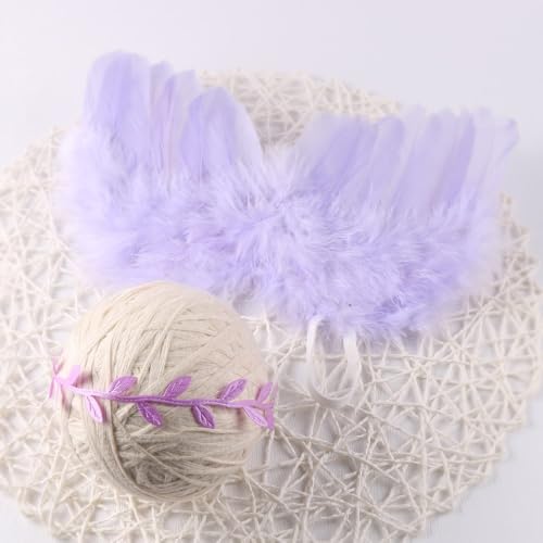 Holibeat 0-6M Baby Purple Feather Angel Wings with a Headband Newborn Photography Posing Props (Purple)3