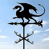 Kaefen Wetterhahn Gartendeko Wetterfahne Gartenpfahl Drache,Metall Eisen Kunstdekor Wetterhahn Dekorative Windfahne,Betreff Dach Deko,für Garten Rasen Dach Terrasse-Hof Ornament, Schwarz, 50x30cm