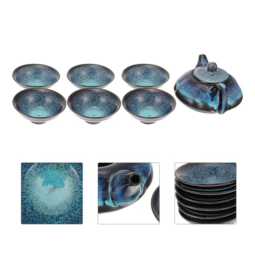 Juego de té de cerámica azul OUNONA ideal para disfrutar de tus infusiones al aire libre 8